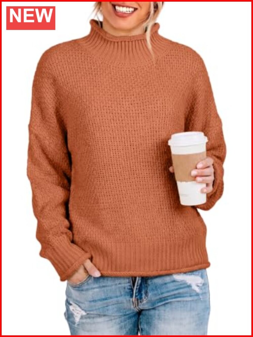 Womens Turtleneck Cable Knit Chunky Pullover Sweater Fall Winter